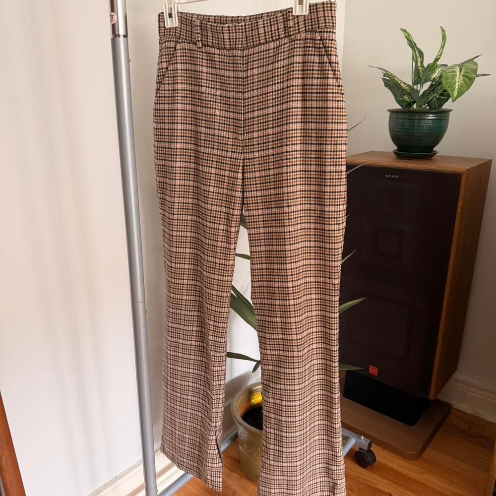 & Other Stories Wool Blend Tan Plaid Trousers.